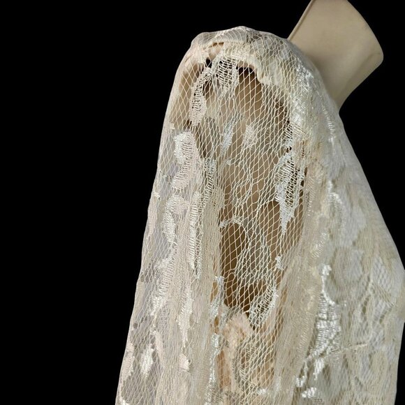 80s David Rose Flapper Party Dress Cream Lace Long Sleeve Shoulder Pads Womens 8 - Picture 5 of 11